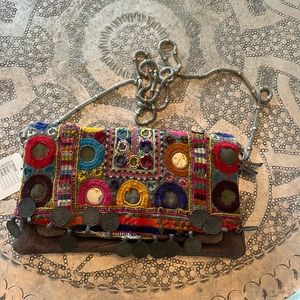 Free People Indian Textile Mirror Cross Body Bag / Clutch